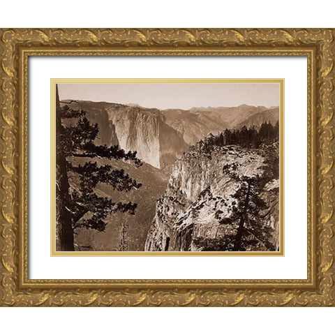 First View of the Valley, Yosemite, California, about 1866 Gold Ornate Wood Framed Art Print with Double Matting by Watkins, Carleton
