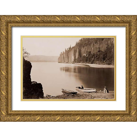 Cape Horn, Columbia River, Oregon, 1867 Gold Ornate Wood Framed Art Print with Double Matting by Watkins, Carleton
