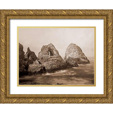 Sugarloaf Islands at Fishermans Bay, Farallon Islands, San Francisco, California, 1869 Gold Ornate Wood Framed Art Print with Double Matting by Watkins, Carleton
