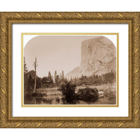 Tutucanula - El Capitan 3600 ft. Yosemite, California, 1861 Gold Ornate Wood Framed Art Print with Double Matting by Watkins, Carleton