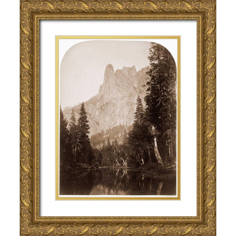 Sentinel - View of the Valley 3270 ft. Yosemite, California, 1861 Gold Ornate Wood Framed Art Print with Double Matting by Watkins, Carleton