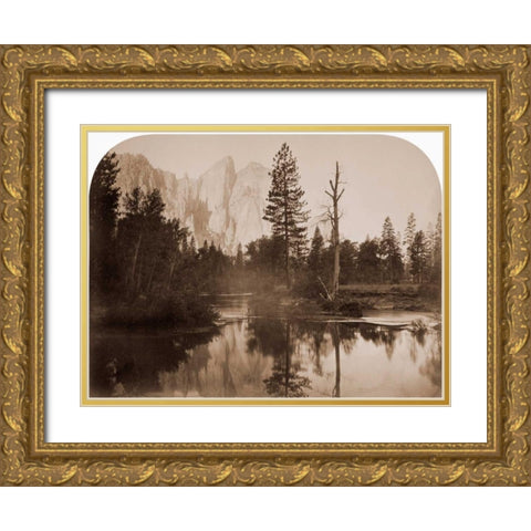 River View - Down the Valley - Yosemite, California, 1861 Gold Ornate Wood Framed Art Print with Double Matting by Watkins, Carleton