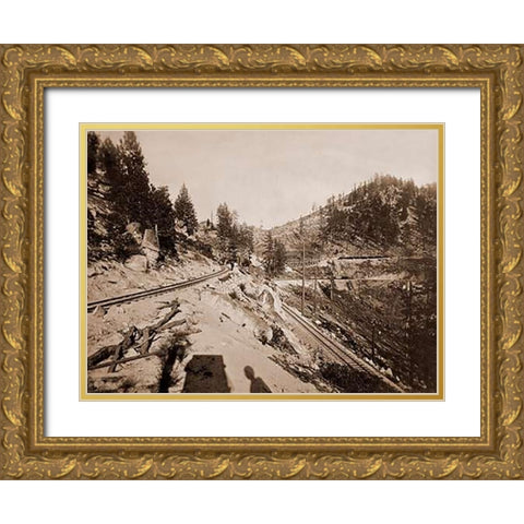 View on Lake Tahoe, California, 1877 Gold Ornate Wood Framed Art Print with Double Matting by Watkins, Carleton