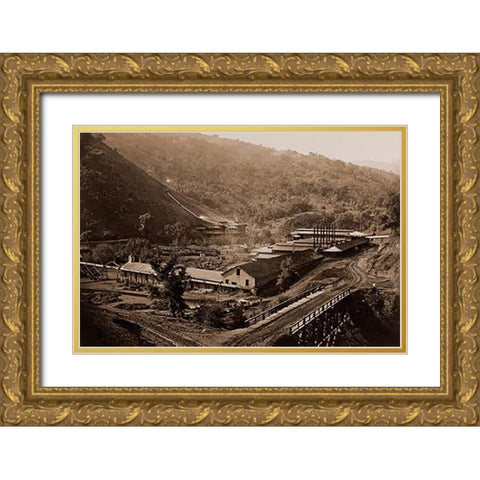 Smelting Works, New Almaden, Santa Clara, California, 1863 Gold Ornate Wood Framed Art Print with Double Matting by Watkins, Carleton