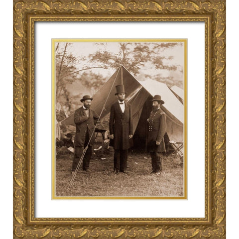 President Lincoln on the Battlefield of Antietam, Maryland, October 2, 1862 Gold Ornate Wood Framed Art Print with Double Matting by Gardner, Alexander