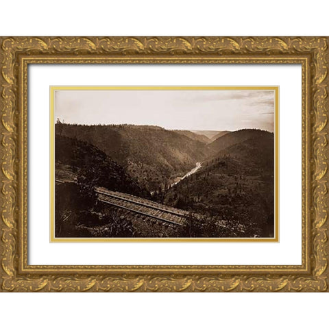 Cape Horn, C.P.R.R., Nevada County, California, about 1880 Gold Ornate Wood Framed Art Print with Double Matting by Watkins, Carleton