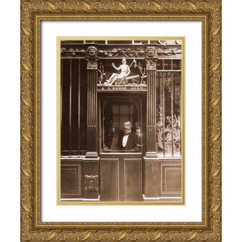 25, Rue des Blancs Manteaux - Cafe, rue des Blancs Manteaux. Sepia Gold Ornate Wood Framed Art Print with Double Matting by Atget, Eugene