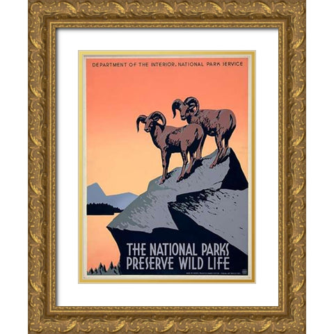 The National Parks Preserve Wild Life, ca. 1936-1939 Gold Ornate Wood Framed Art Print with Double Matting by Hirt, J.