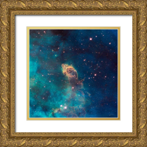 Jet in Carina -  WFC3 UVIS Full Field Gold Ornate Wood Framed Art Print with Double Matting by NASA