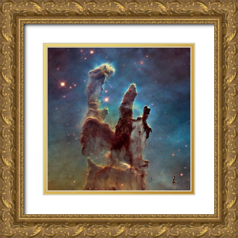 2014 Hubble WFC3/UVIS  High Definition Image of M16 - Pillars of Creation Gold Ornate Wood Framed Art Print with Double Matting by NASA