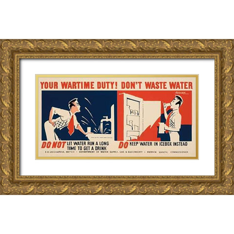 Do not let water run a long time to get a drink Gold Ornate Wood Framed Art Print with Double Matting by Kerkam, Earl