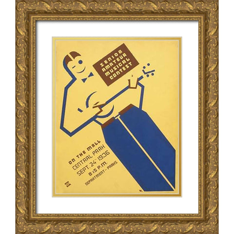 Senior amateur musical contest on the mall, Central Park Gold Ornate Wood Framed Art Print with Double Matting by Kaplan, Ben