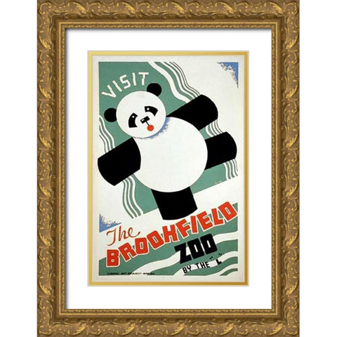 Visit the Brookfield Zoo by the L - Panda Gold Ornate Wood Framed Art Print with Double Matting by Gregg, Arlington