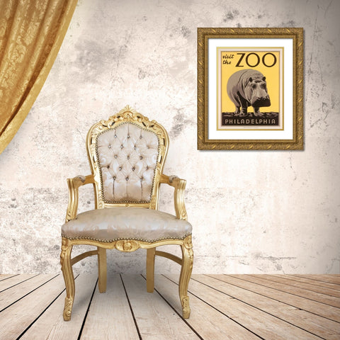 Visit the zoo - Philadelphia - Hippo Gold Ornate Wood Framed Art Print with Double Matting by WPA