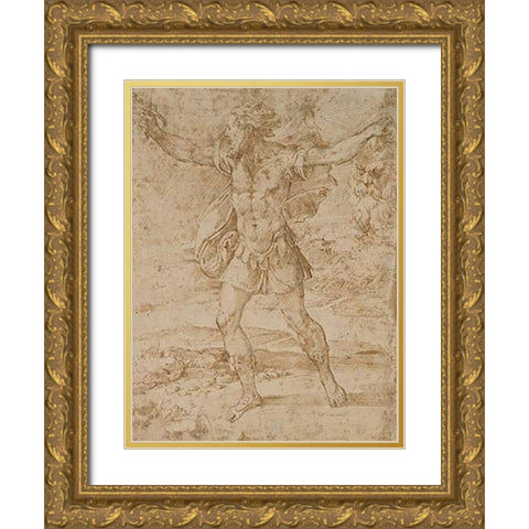 David with the Head of Goliath Gold Ornate Wood Framed Art Print with Double Matting by Parmigianino, F.