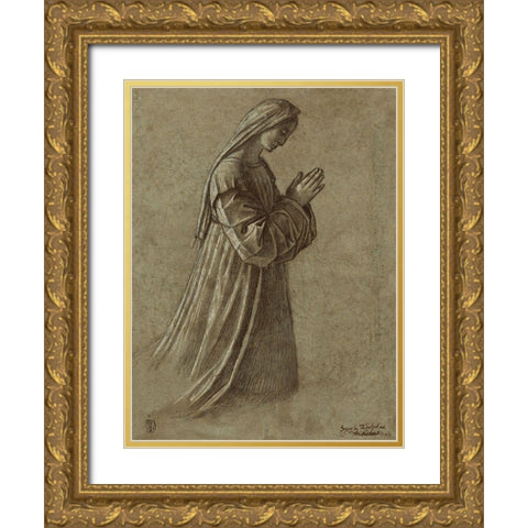 Study of the Virgin (recto); Study of the Virgin and of Hands (verso) Gold Ornate Wood Framed Art Print with Double Matting by Carpaccio, Vittore