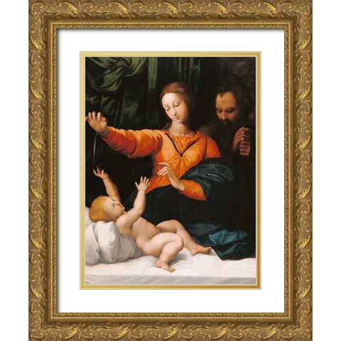 The Holy Family (The Madonna del Velo; Madonna di Loreto) Gold Ornate Wood Framed Art Print with Double Matting by Unknown