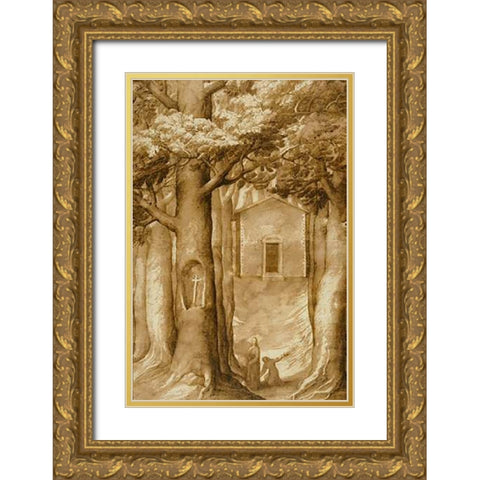 La Verna: The Chapel of the Blessed Giovanni della Verna Gold Ornate Wood Framed Art Print with Double Matting by Ligozzi, Jacopo