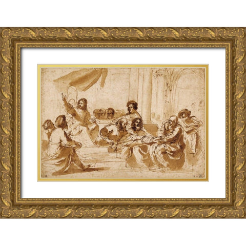 Christ Preaching in the Temple Gold Ornate Wood Framed Art Print with Double Matting by Barbieri, Giovanni Francesco