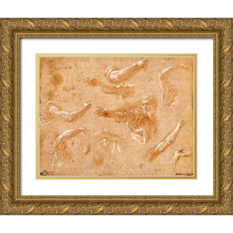 Study of God the Father with Angels Gold Ornate Wood Framed Art Print with Double Matting by Primaticcio, Francesco
