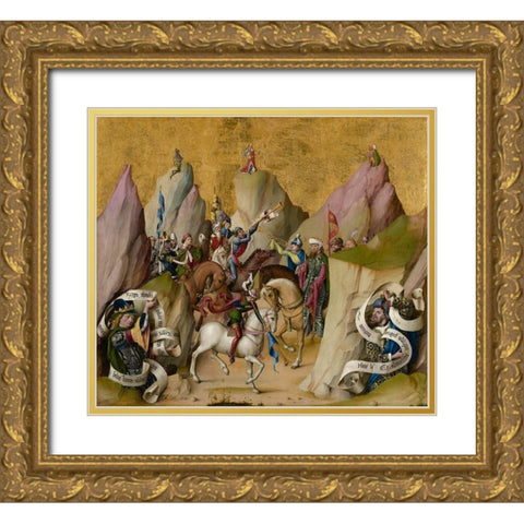 The Meeting of the Three Kings, with David and Isaiah (recto); The Assumption of the Virgin (verso) Gold Ornate Wood Framed Art Print with Double Matting by Master of the St. Bartholomew Altarpiece,