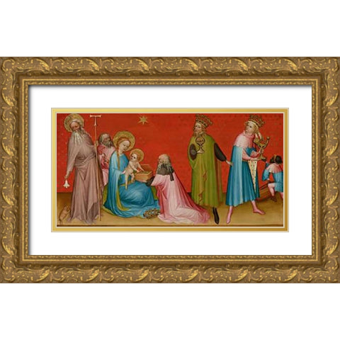 The Adoration of the Magi with Saint Anthony Abbot Gold Ornate Wood Framed Art Print with Double Matting by Franco-Flemish Master