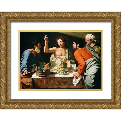The Supper at Emmaus Gold Ornate Wood Framed Art Print with Double Matting by Cavarozzi, Bartolomeo