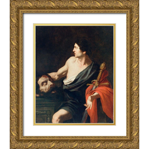 David with the Head of Goliath Gold Ornate Wood Framed Art Print with Double Matting by Novelli, Pietro