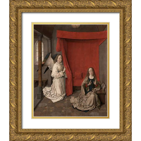 The Annunciation Gold Ornate Wood Framed Art Print with Double Matting by Bouts, Aelbrecht