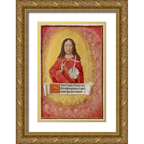 Christ in Majesty Gold Ornate Wood Framed Art Print with Double Matting by Illuminator, Unknown 16th Century Flemish