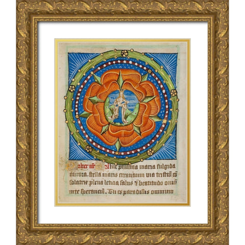 Decorated Text Page - Mary and Jesus in a Rose Gold Ornate Wood Framed Art Print with Double Matting by Illuminator, Unknown 12 Century