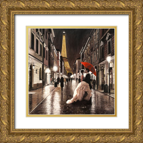 Kissing In Paris Gold Ornate Wood Framed Art Print with Double Matting by Benson, Pierre