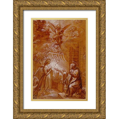 The Nativity Gold Ornate Wood Framed Art Print with Double Matting by Vanni, Francesco