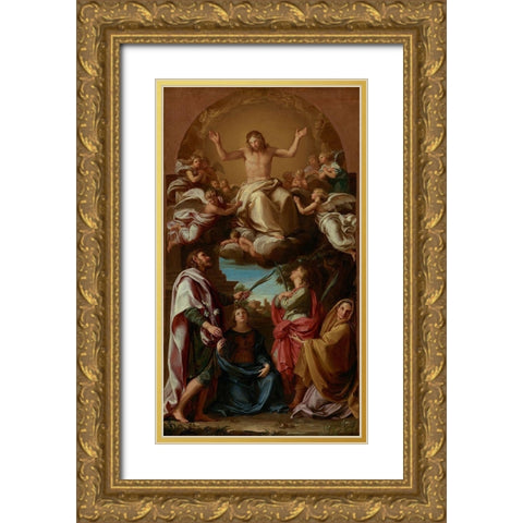 Christ in Glory with Saints Celsus, Julian, Marcionilla and Basilissa Gold Ornate Wood Framed Art Print with Double Matting by Batoni, Pompeo Girolamo