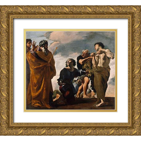 Moses and the Messengers from Canaan Gold Ornate Wood Framed Art Print with Double Matting by Lanfranco, Giovanni