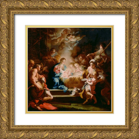The Adoration of the Shepherds Gold Ornate Wood Framed Art Print with Double Matting by Conca, Sebastiano