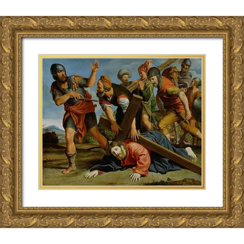The Way to Calvary Gold Ornate Wood Framed Art Print with Double Matting by Domenichino