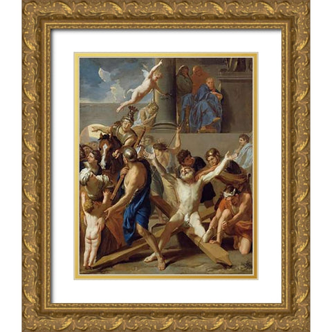 The Martyrdom of St. Andrew Gold Ornate Wood Framed Art Print with Double Matting by Le Brun, Charles