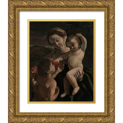 Madonna and Child with the Infant Saint John the Baptist Gold Ornate Wood Framed Art Print with Double Matting by Lanfranco, Giovanni
