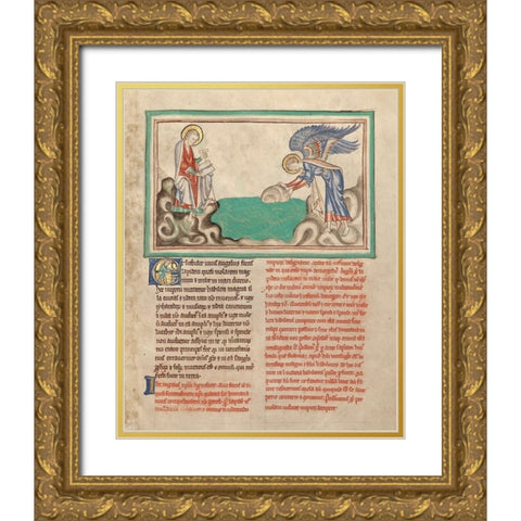 An Angel Casting a Millstone into the Sea Gold Ornate Wood Framed Art Print with Double Matting by Illuminator, Unknown 13th Century