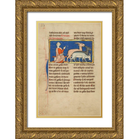 Amos and Three Goats Gold Ornate Wood Framed Art Print with Double Matting by Illustrator, Unknown 13th Century