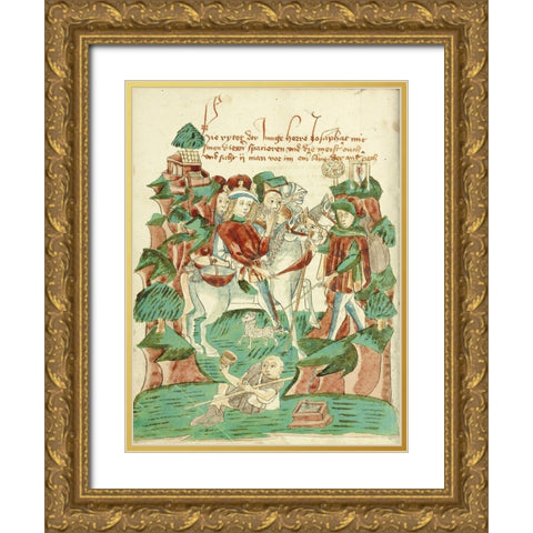 Josaphat Meeting a Blind Man and a Beggar Gold Ornate Wood Framed Art Print with Double Matting by Illuminator, Unknown 15th Century German