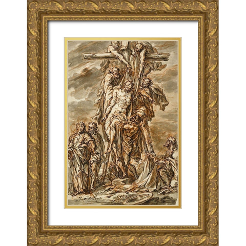 Descent from the Cross Gold Ornate Wood Framed Art Print with Double Matting by Roos, Phillip