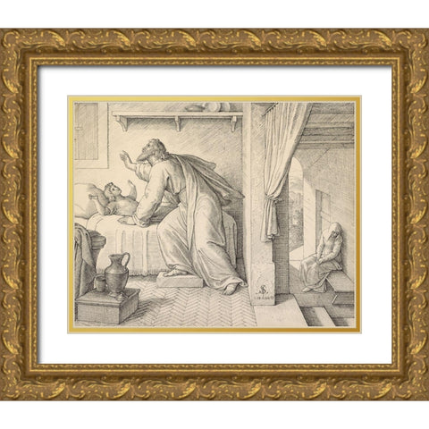 Elijah Revives the Son of the Widow of Zarephath Gold Ornate Wood Framed Art Print with Double Matting by Von Carolsfeld, Julius Schnorr