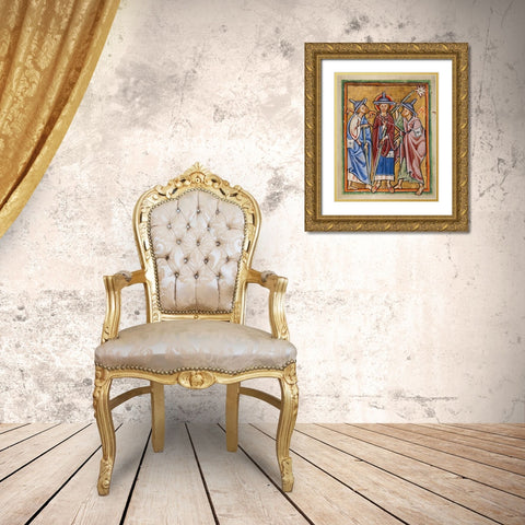 The Road to Emmaus Gold Ornate Wood Framed Art Print with Double Matting by Illuminator, Unknown 12th Century English