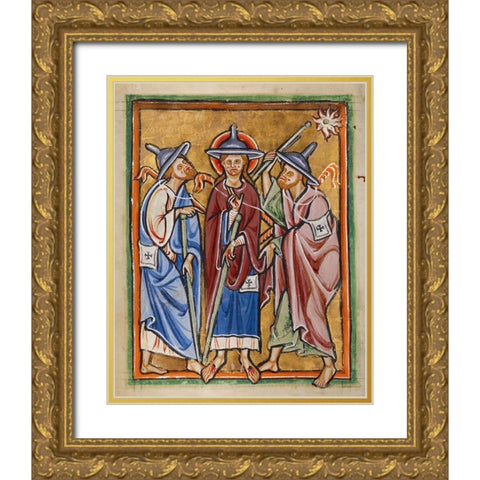 The Road to Emmaus Gold Ornate Wood Framed Art Print with Double Matting by Illuminator, Unknown 12th Century English