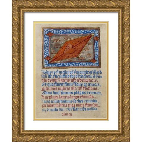 Christs Side Wound Gold Ornate Wood Framed Art Print with Double Matting by Illuminator, Unknown 12th Century English