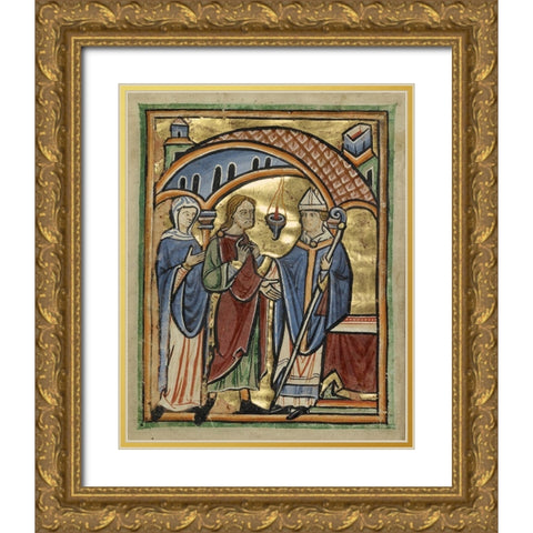 Joachim and Saint Anne before the High Priest Gold Ornate Wood Framed Art Print with Double Matting by Illuminator, Unknown 12th Century English