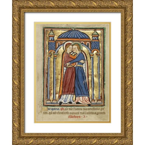 The Visitation Gold Ornate Wood Framed Art Print with Double Matting by Illuminator, Unknown 12th Century English