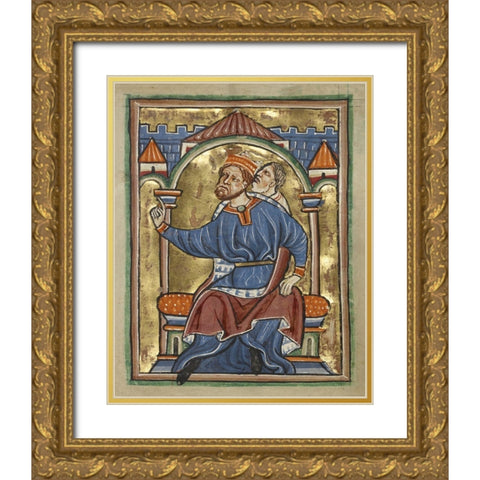 Herod Enthroned Gold Ornate Wood Framed Art Print with Double Matting by Illuminator, Unknown 12th Century English
